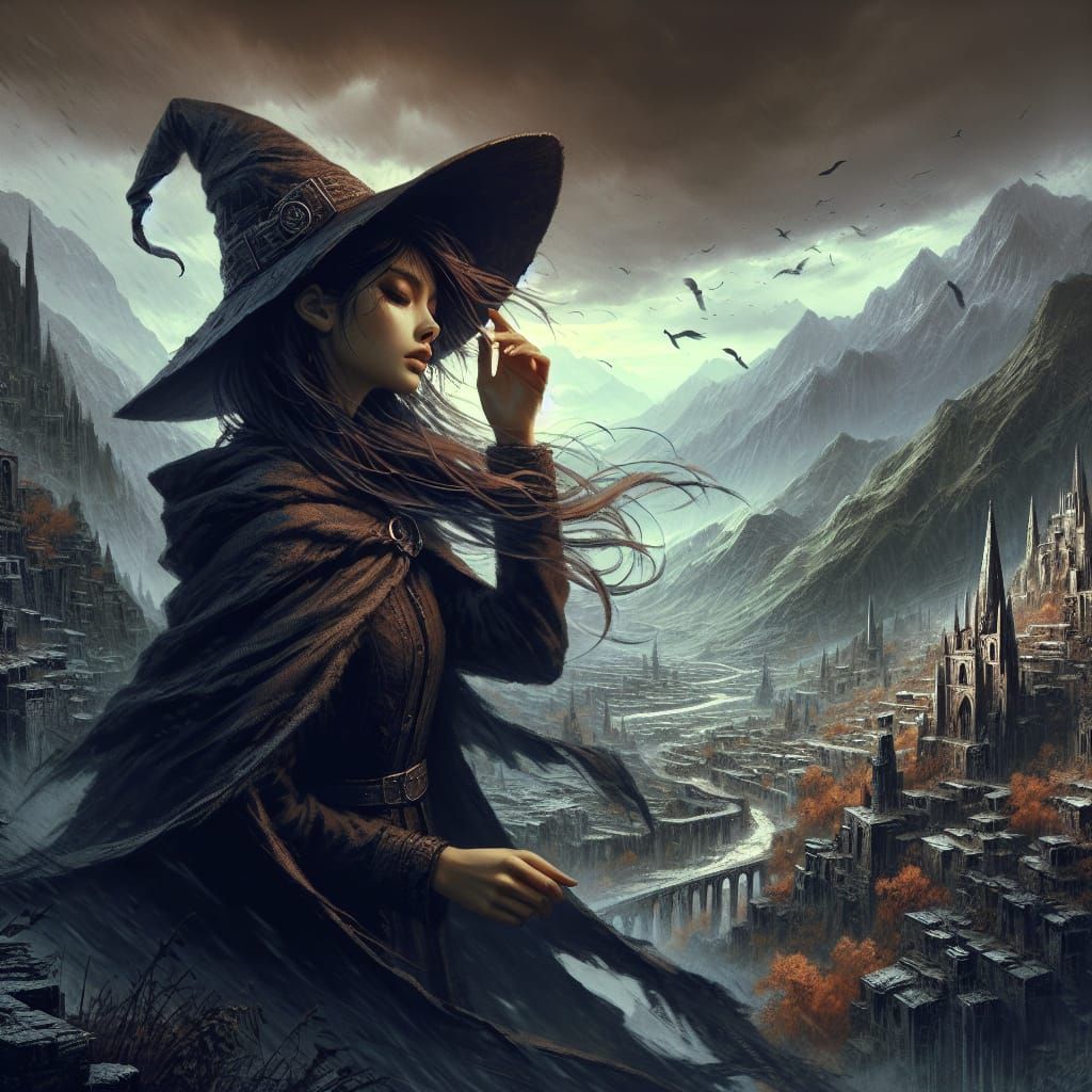 South Asian Witch in Windy Valley, Matte Painting