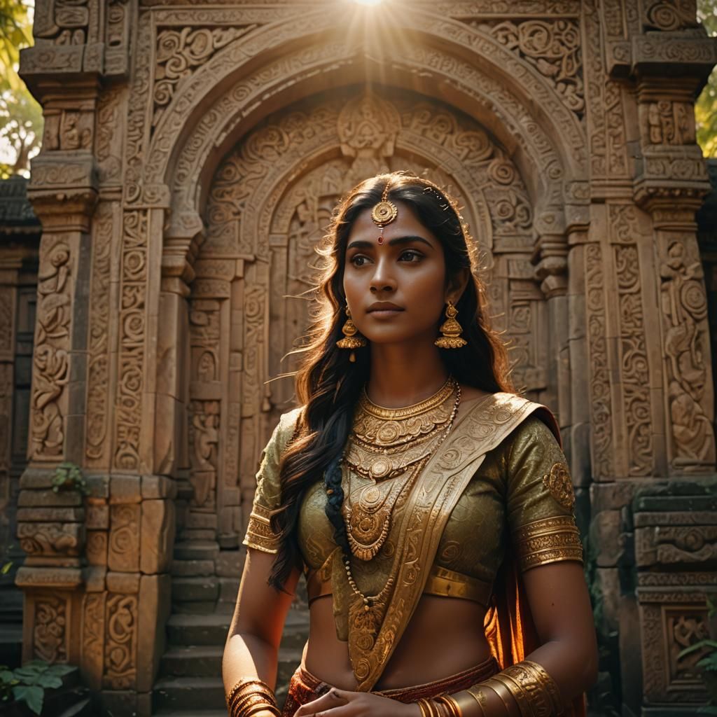 Glowing Hindu Goddess in Ancient Temple