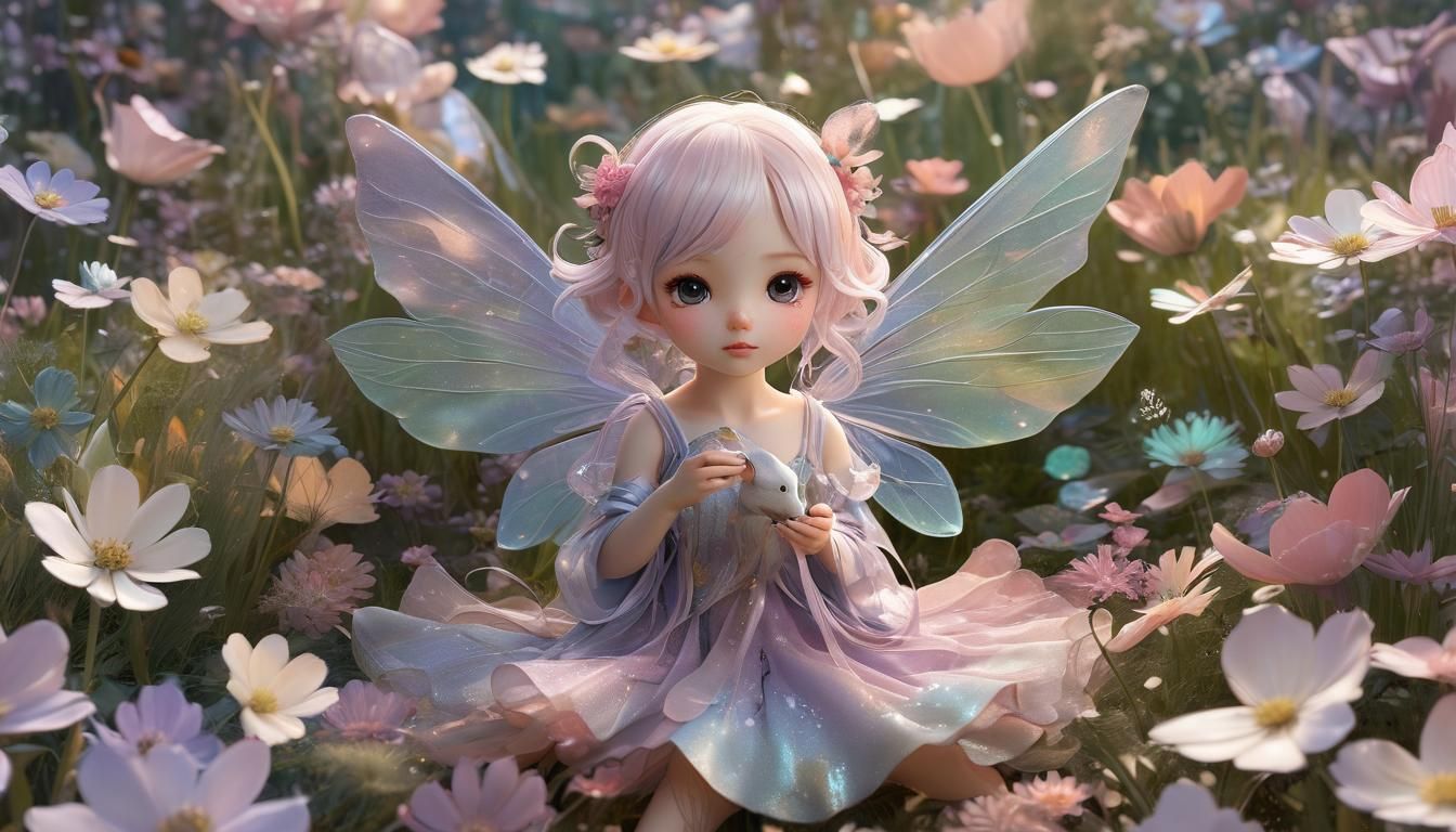 Baby Fairy and Mouse in Whimsical 3D Anime Art