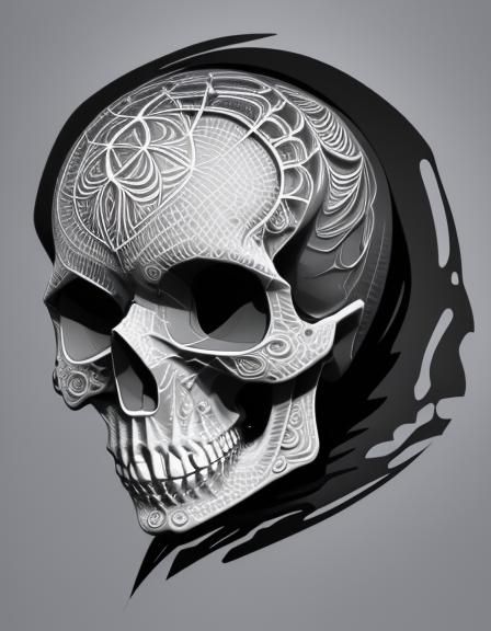 Abstract Fractal Skull with Zentangle Shading