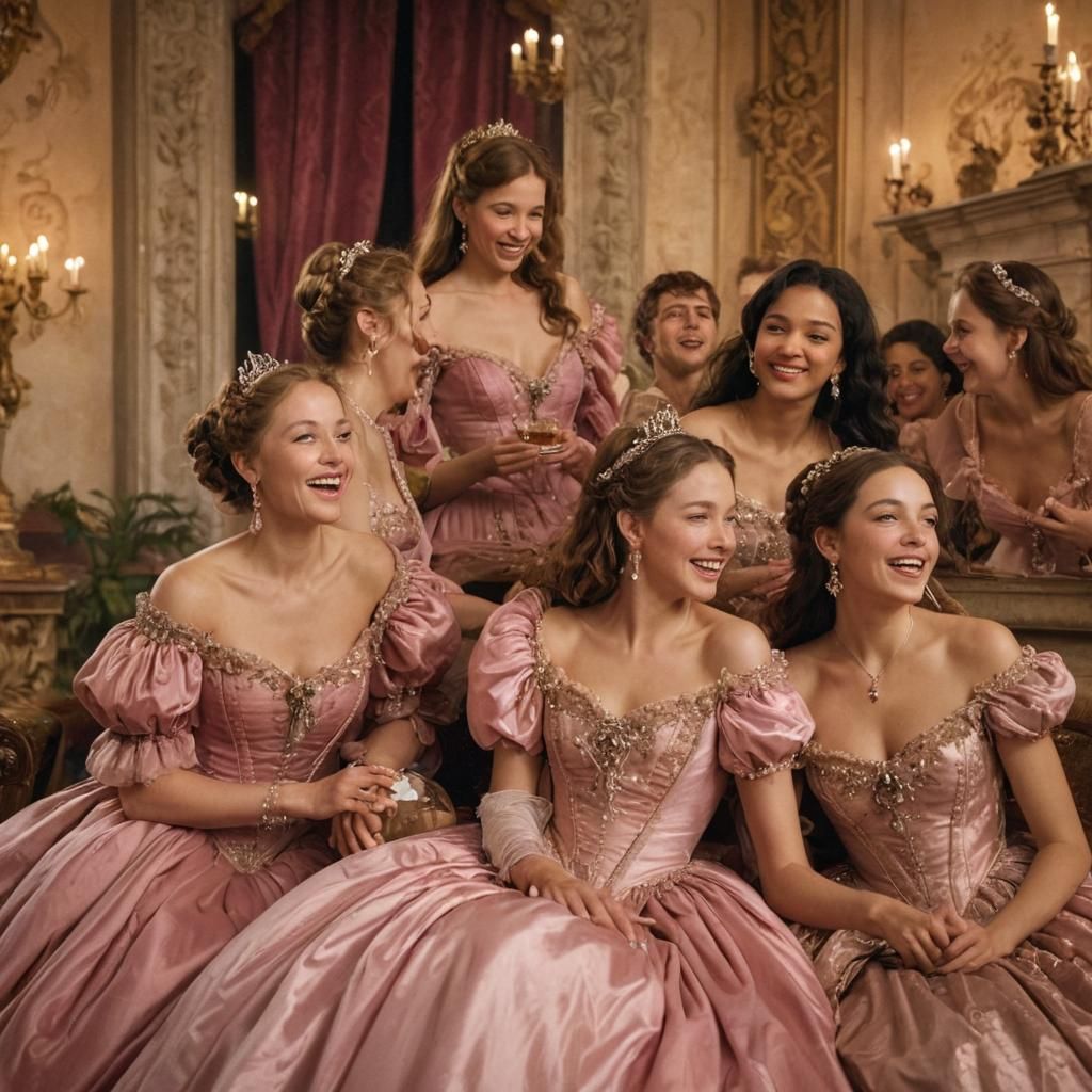 Renaissance Women at Ball in Lavish Gowns