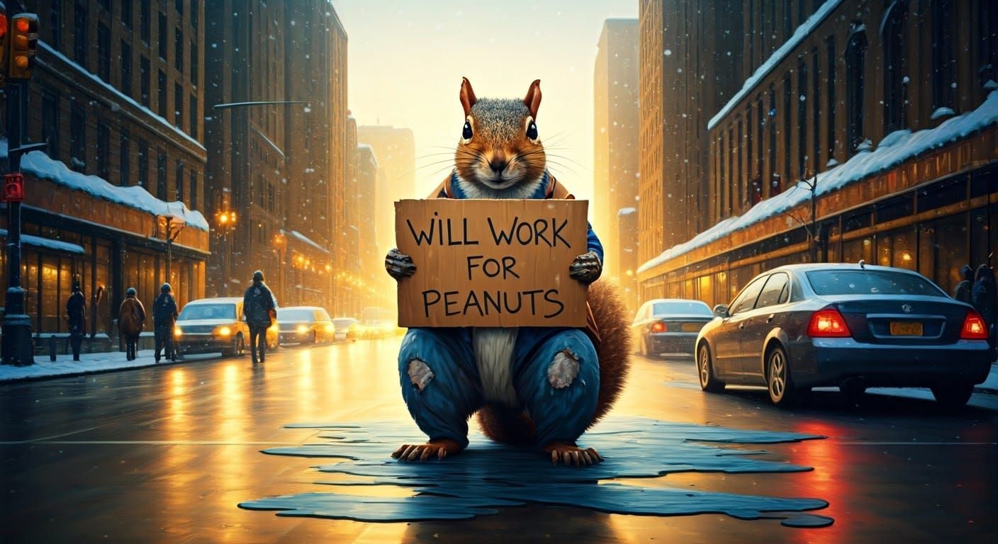 Determined Squirrel in Urban Winter Wonderland