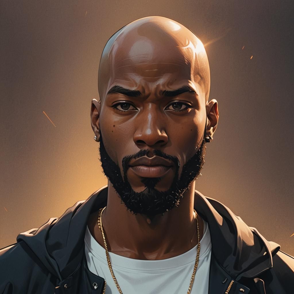 Confident Black Man in Anime Portrait Style