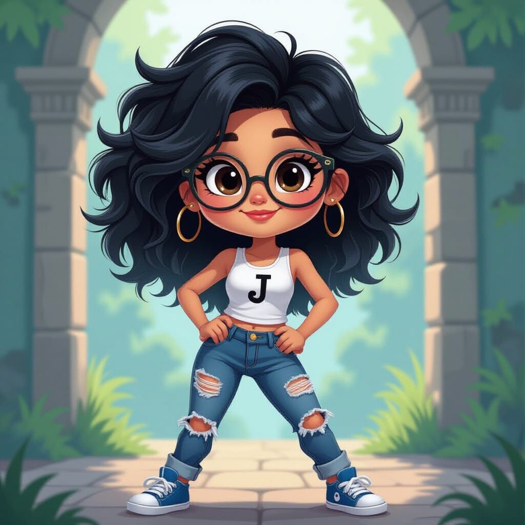 Cartoon Girl with Confident Pose in Pixar Style