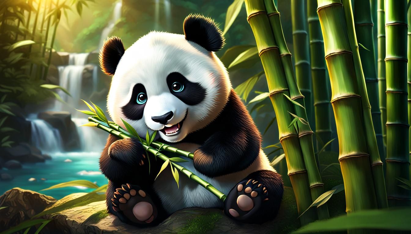 Chibi Panda Bear at Gourmet Restaurant in 3D