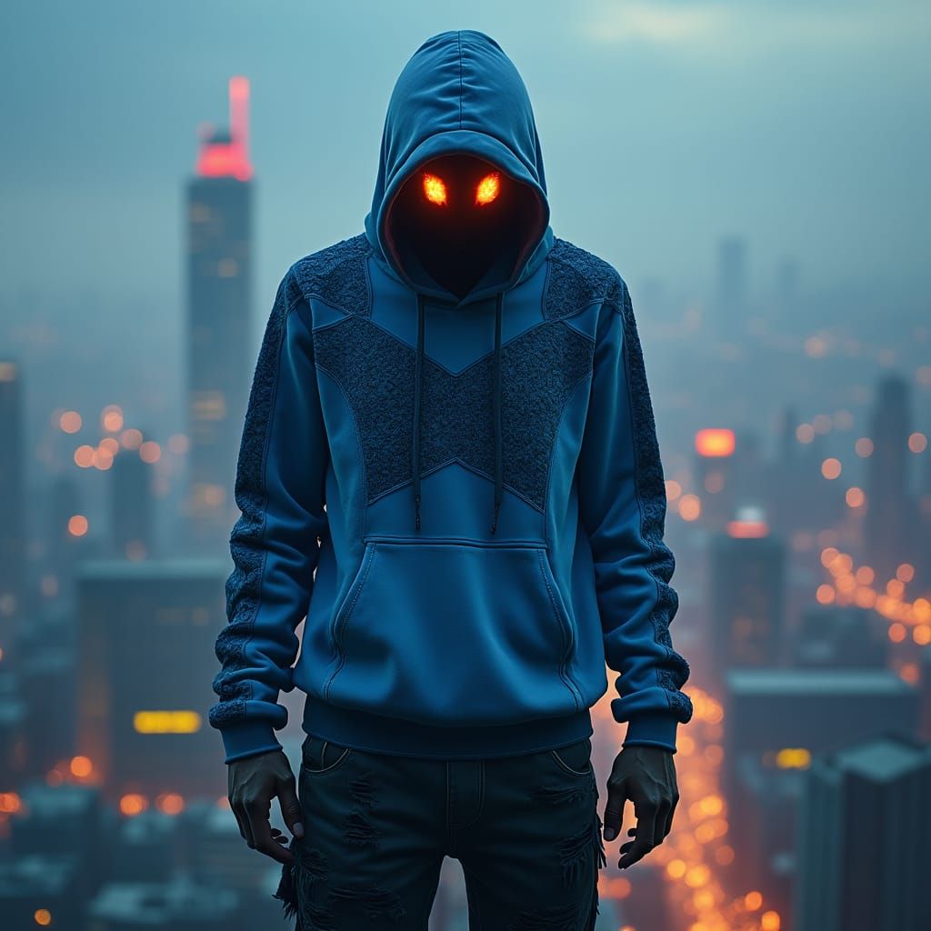 Towering Black Figure in Apocalyptic Cityscape