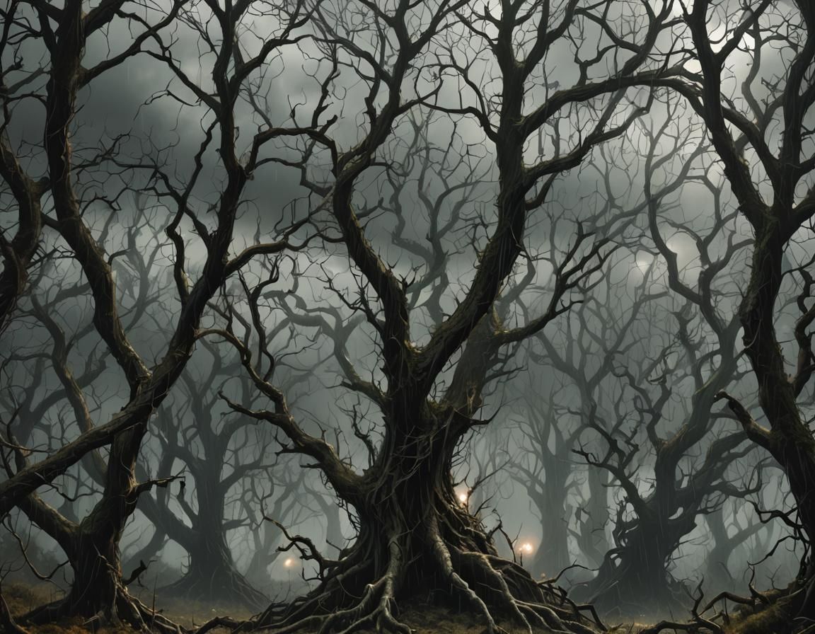 Mirkwood Forest in a Thunderstorm: Dark Fantasy Art