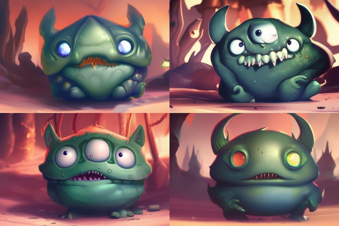 chubby cute monster potato with goblin features,