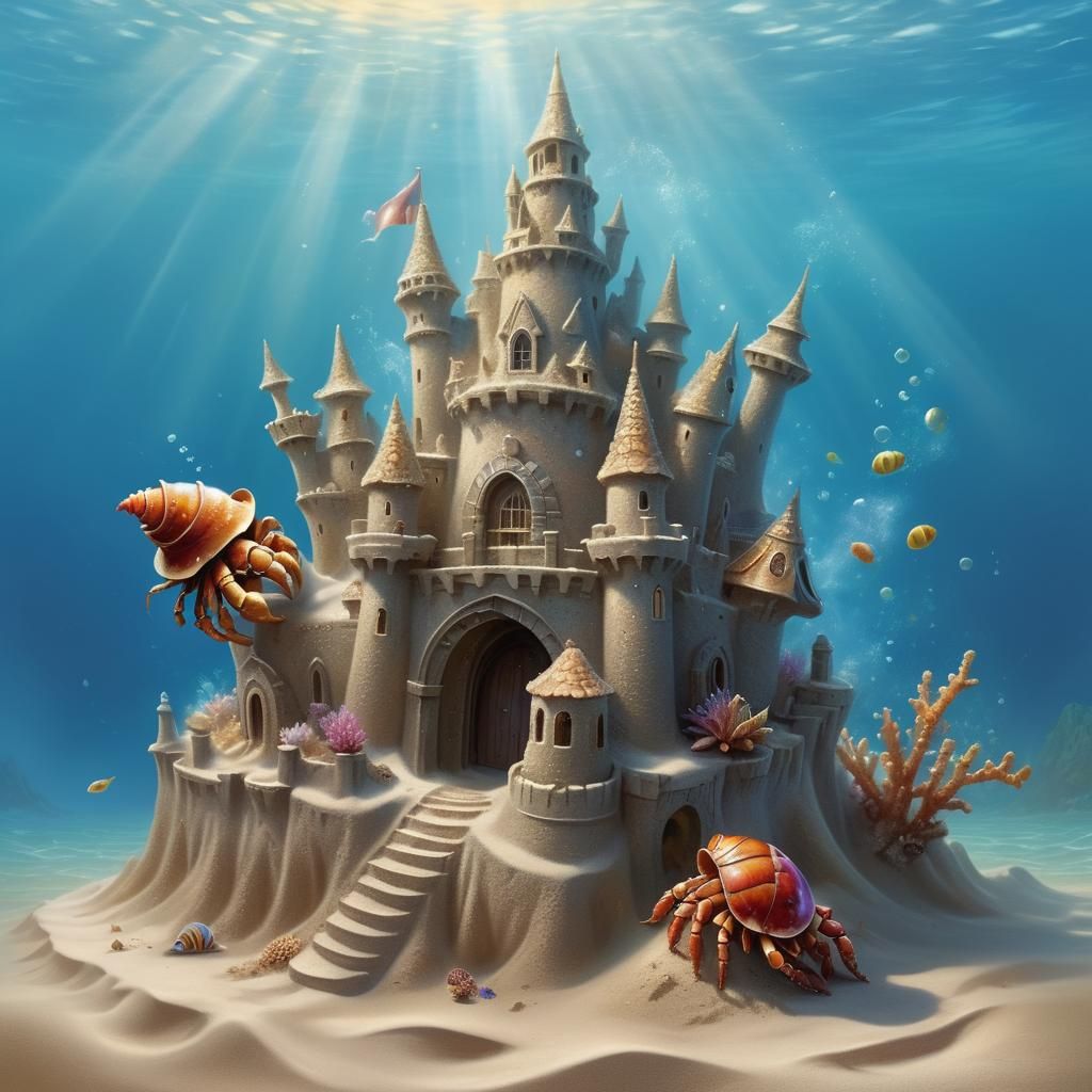 Hermit Crab in Elaborate Underwater Sand Castle