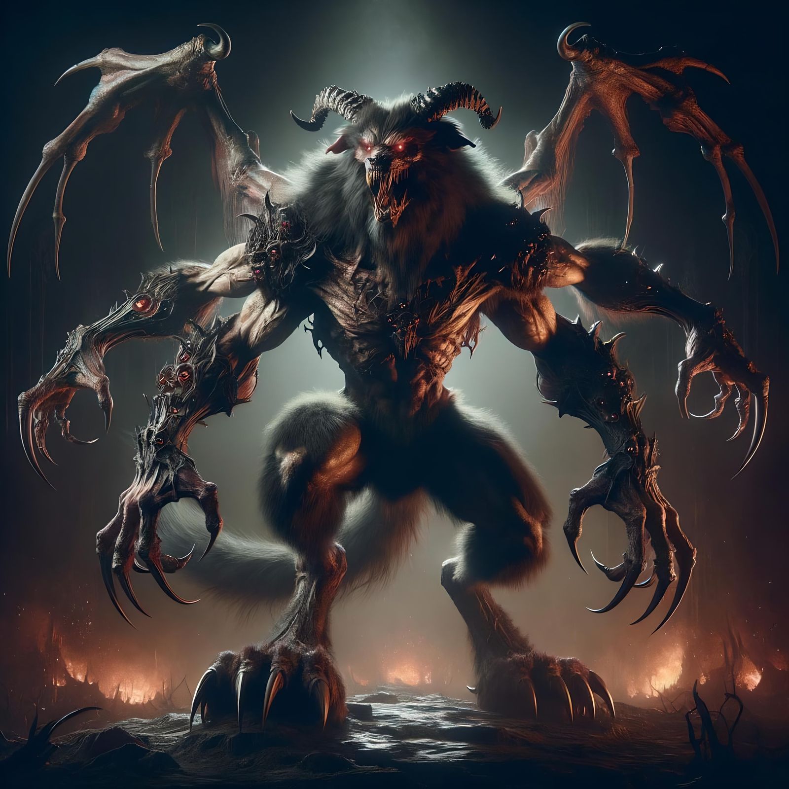 Dark Fantasy Demon Casting a Spell in Hell