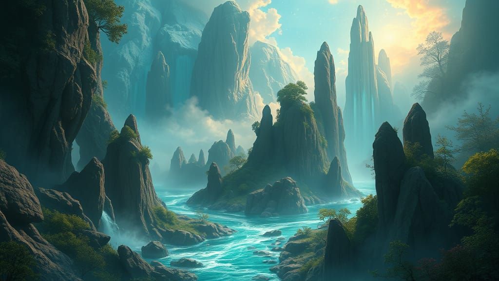 Turquoise Dreamscape in Detailed Matte Painting Style