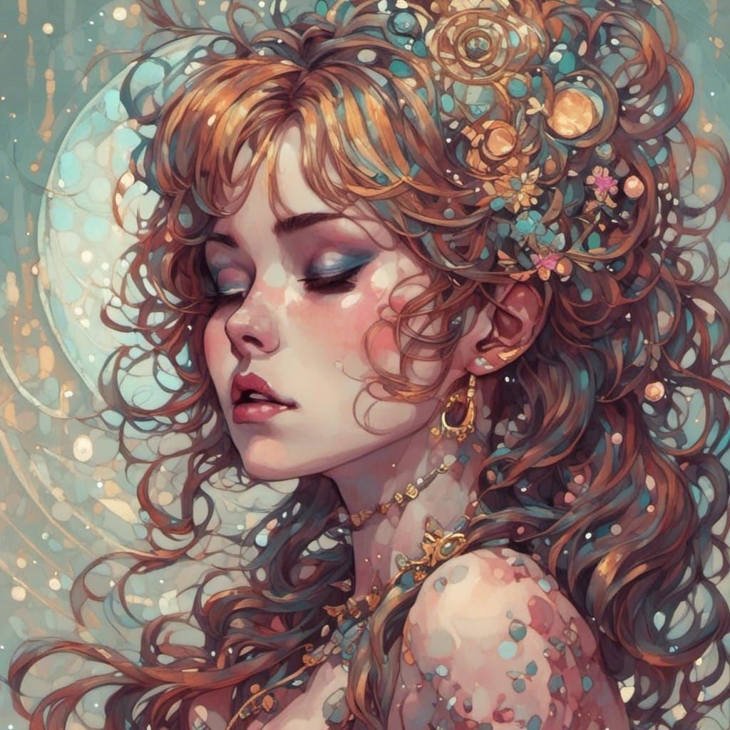 Mystical High Priestess of the Moon in Cosmic Art