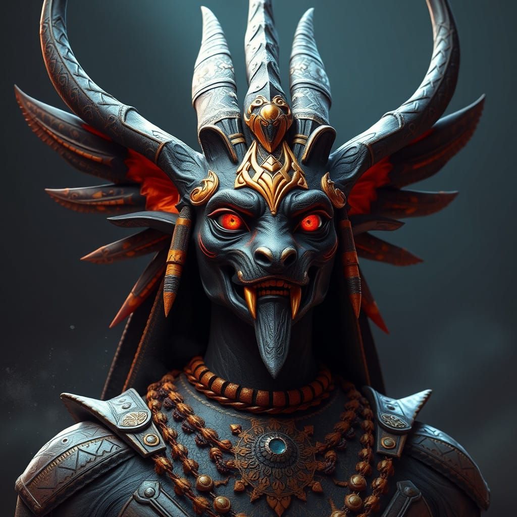 Egyptian God Anubis in a Fantastical Desert Landscape