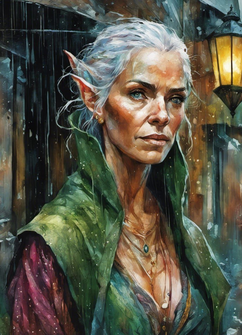 Mature Dark Elf Portrait in Graphic Novel Style