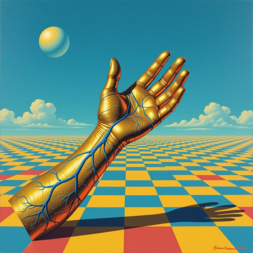 Abstract Arm in Pointillism Style with Gold Ink