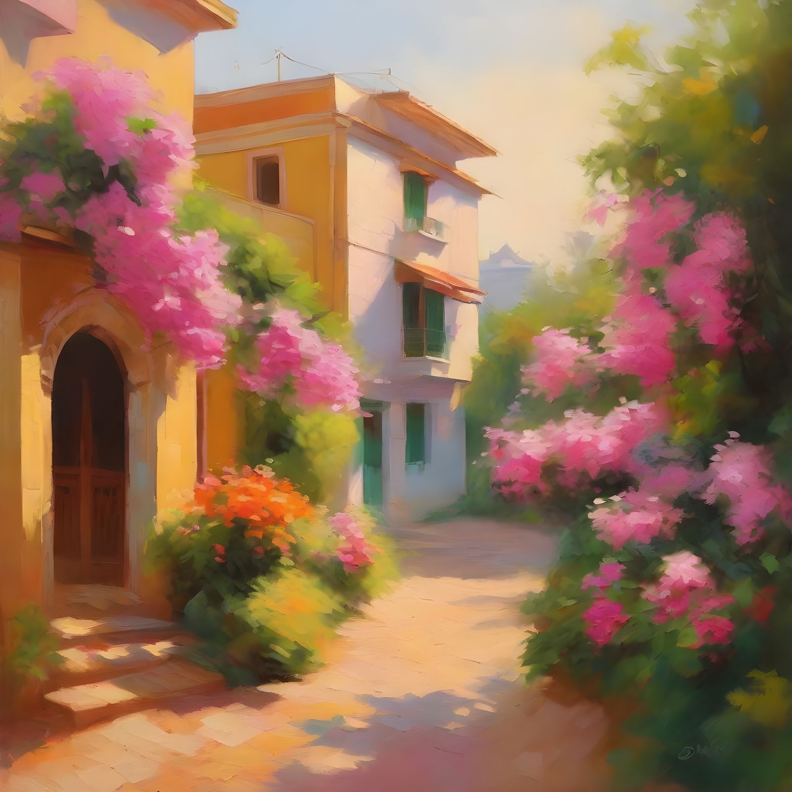 Chennai Houses in Impressionist Style Painting