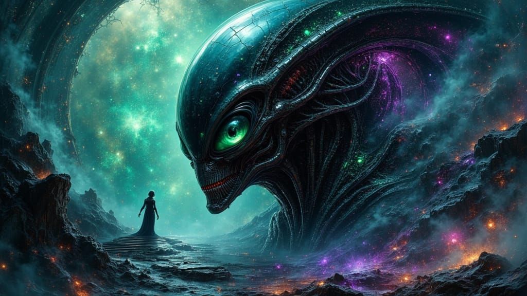 Colossal Alien Face in Swirling Nebula