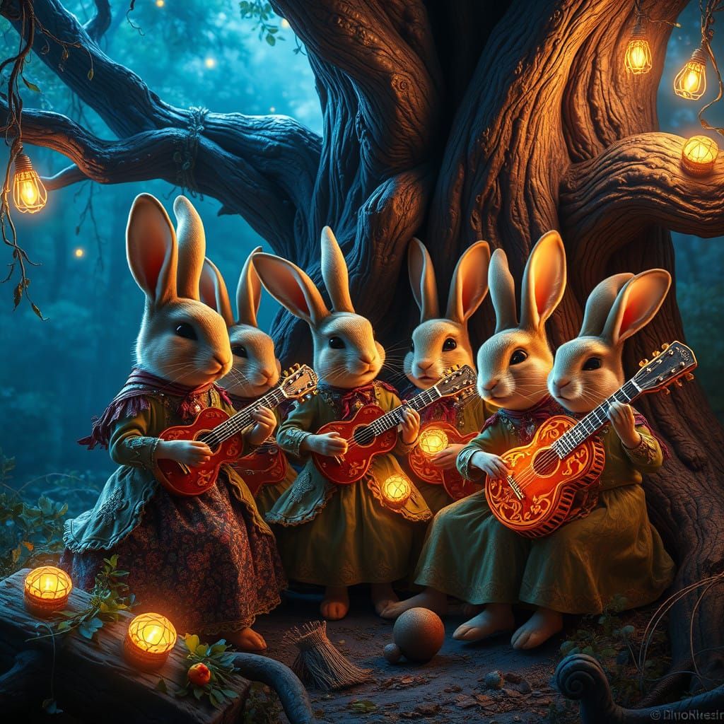 Whimsical Rabbits in Baroque Splendor