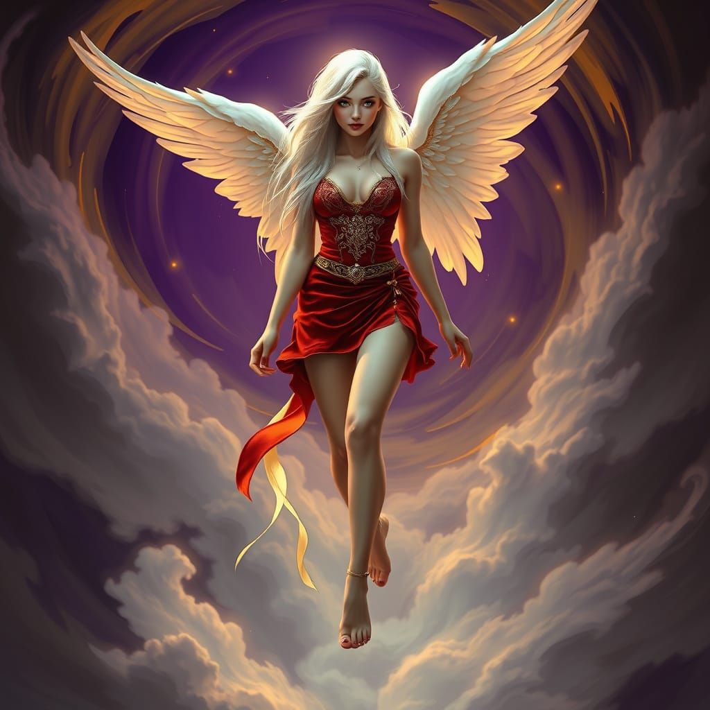 Ethereal Angel Dances Among Whispers of Clouds