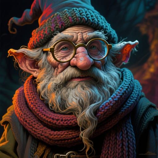 Grizzled Gnome Sorcerer with Glasses and Scarf