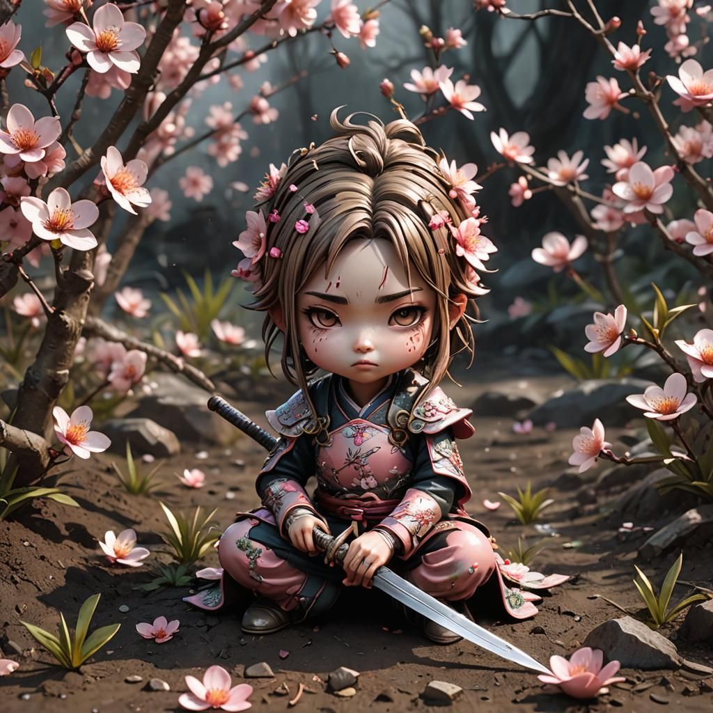 Crying Flower Character with Sword in 3D Illustration