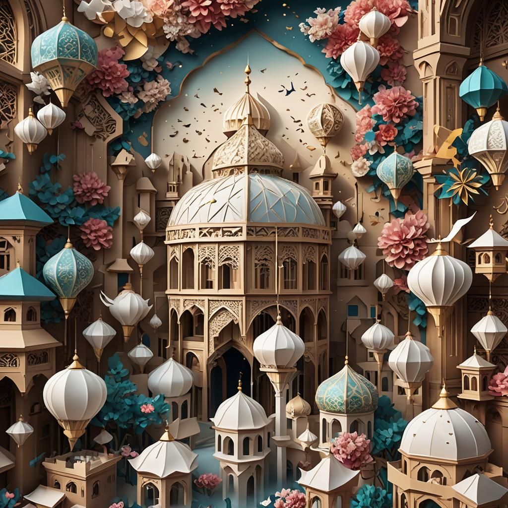 Eid Al-Fitr 2024: 3D Anime Card in Origami Style
