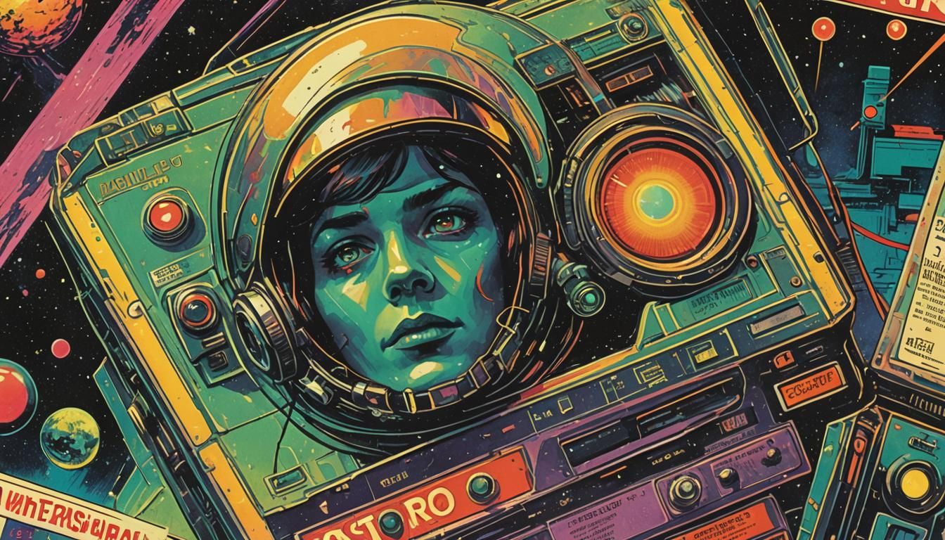 Astro Futurism Comic Book Art with VHS Tape