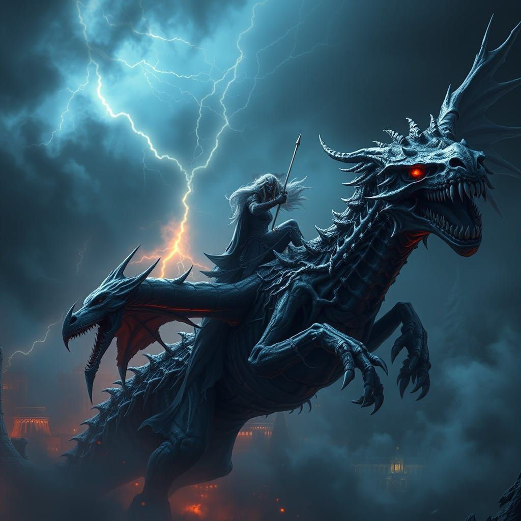 Sylvanas Windrunner Rides an Undead Dragon Through a Fiery S...