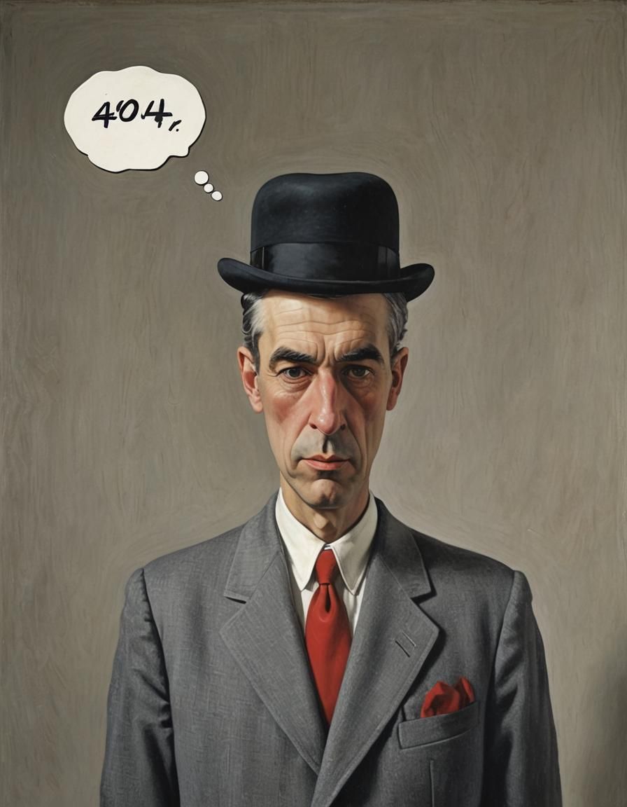Surreal Man in Bowler Hat Says 404 Error