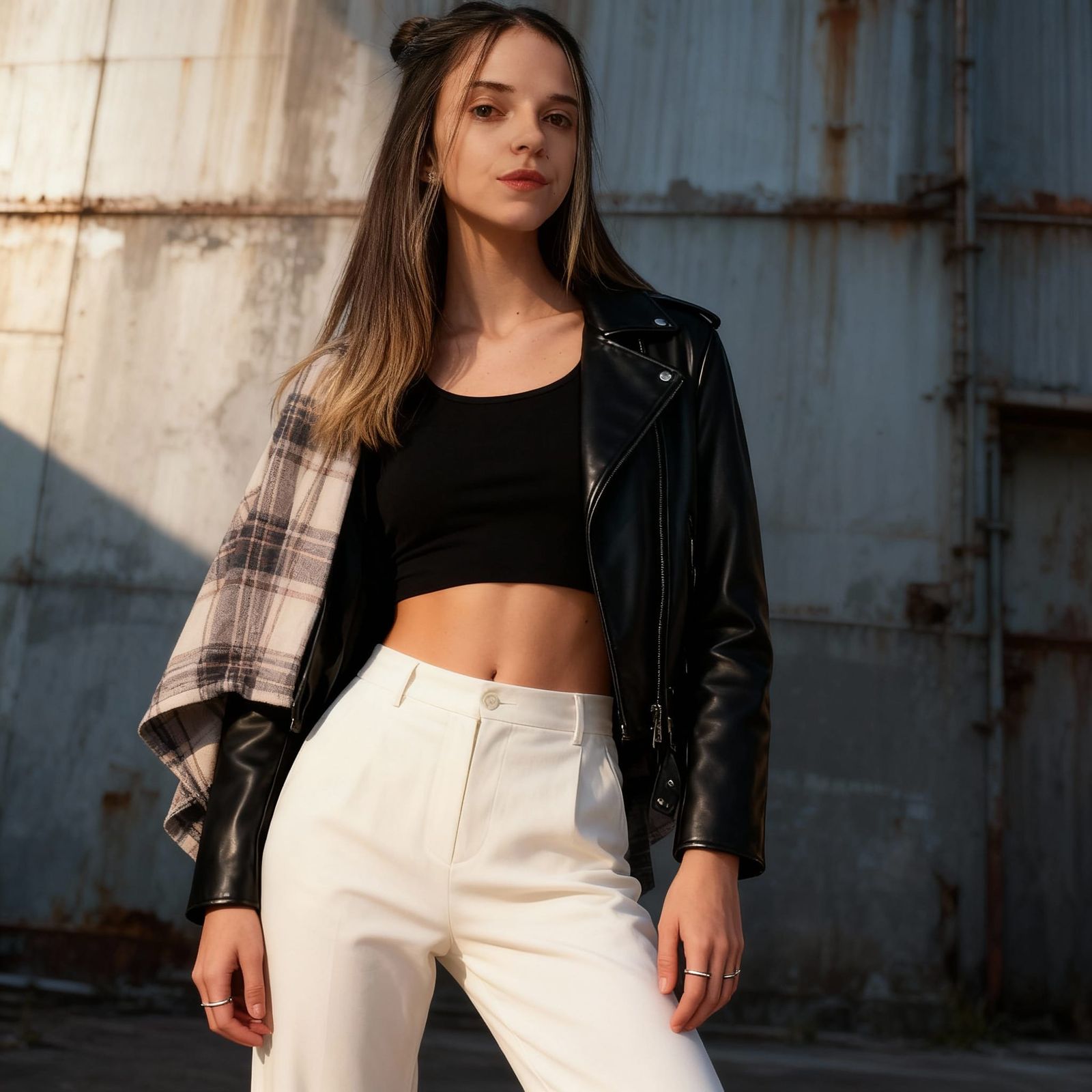 Hyper-Realistic Fashion Portrait in Urban Setting