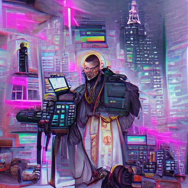 Cyberpunk Missionary in Dystopian Future