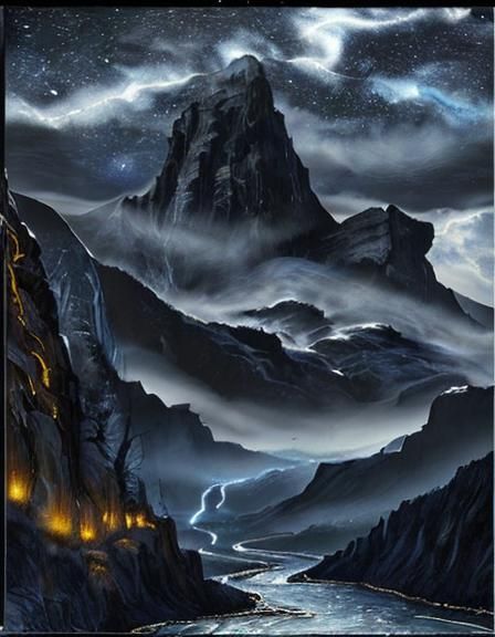 Grim Reaper in Mountain Cave: Van Gogh-Inspired Painting