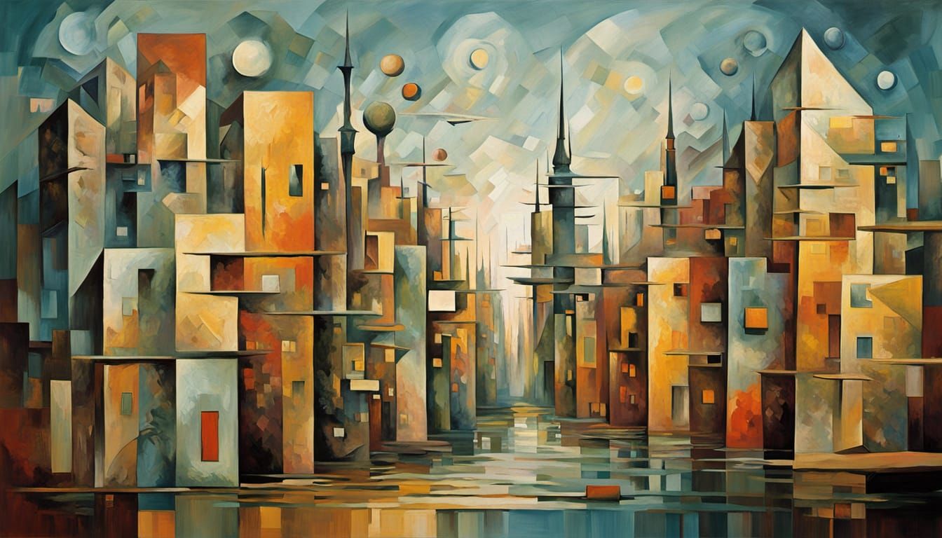 Dreamlike Cityscape in Vibrant Cubist Style