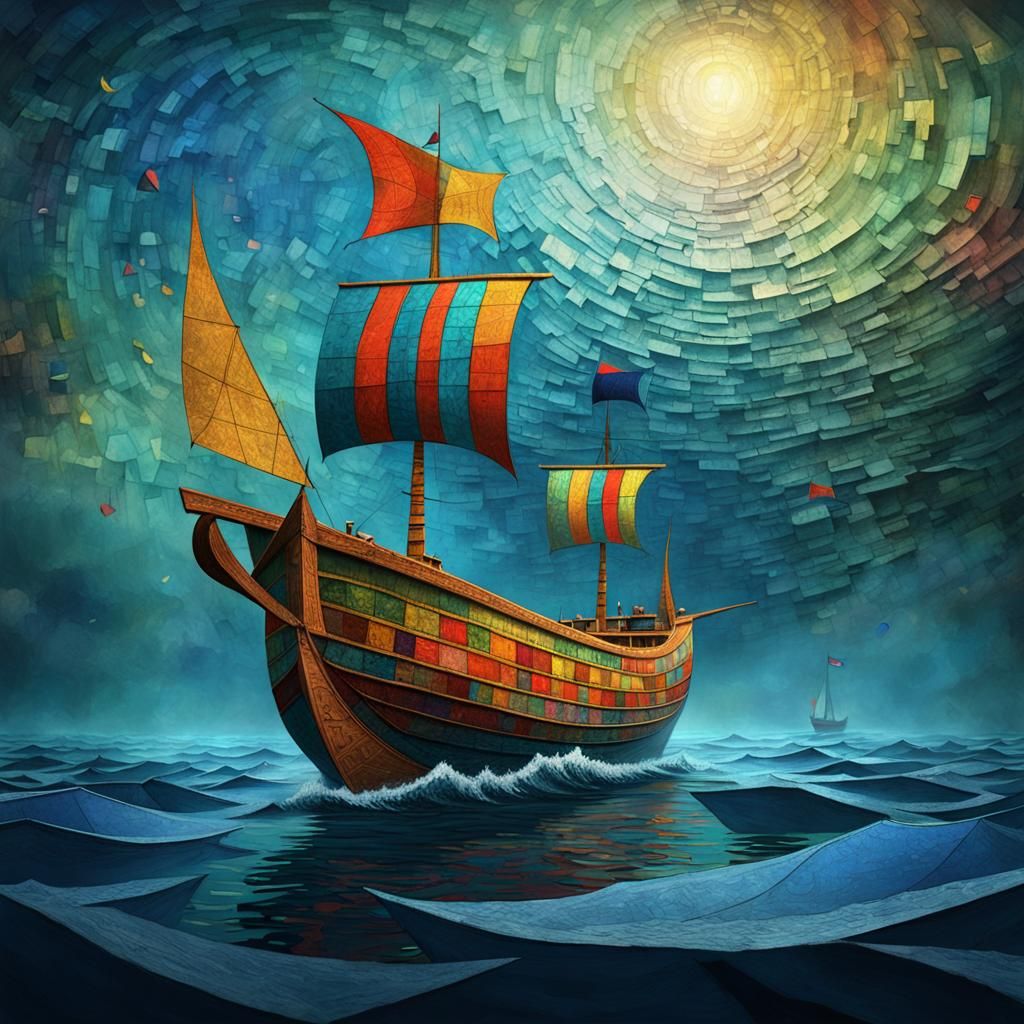 Ocean Boat in Detailed Fantasy Art Style