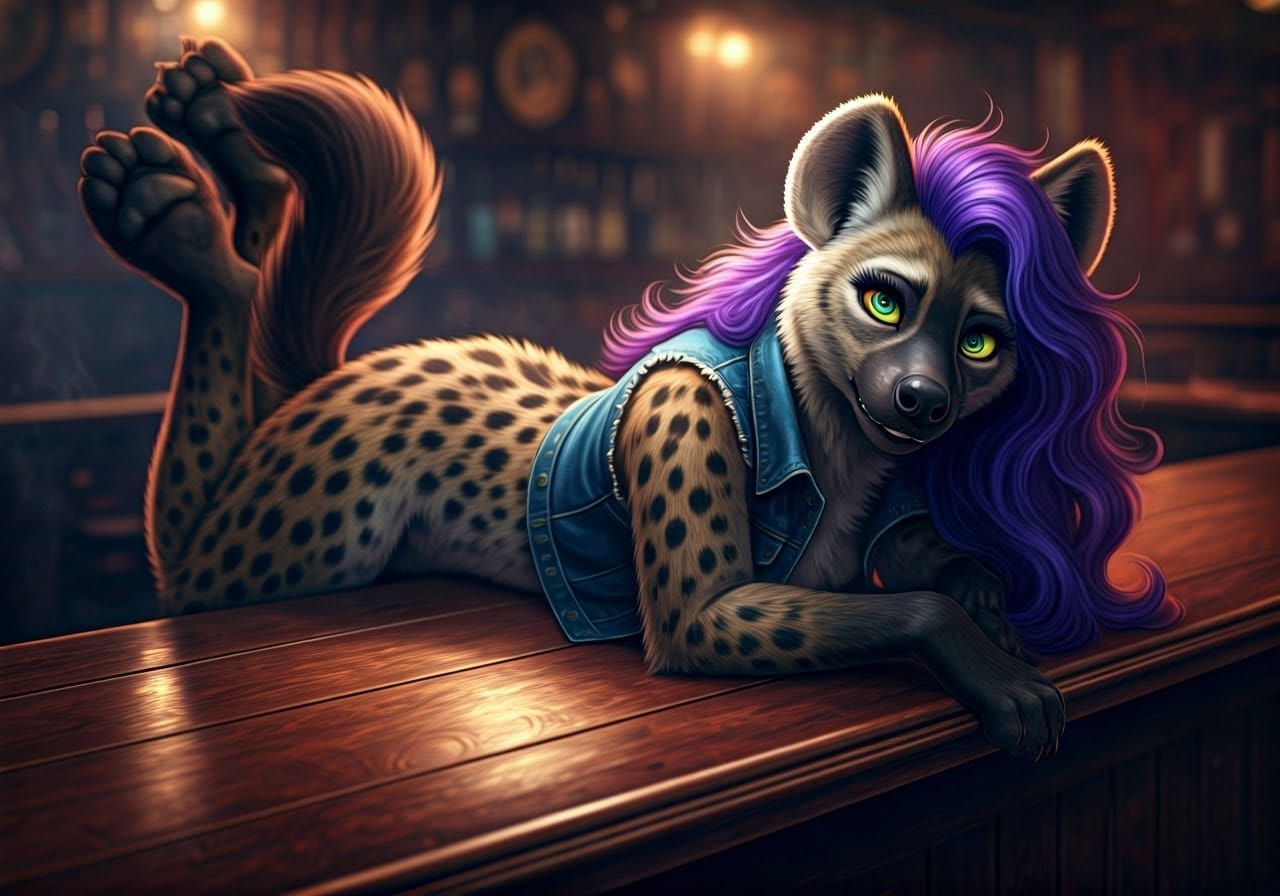 Surreal Hyena Bar Siren in Smoky, Film-Noir Style