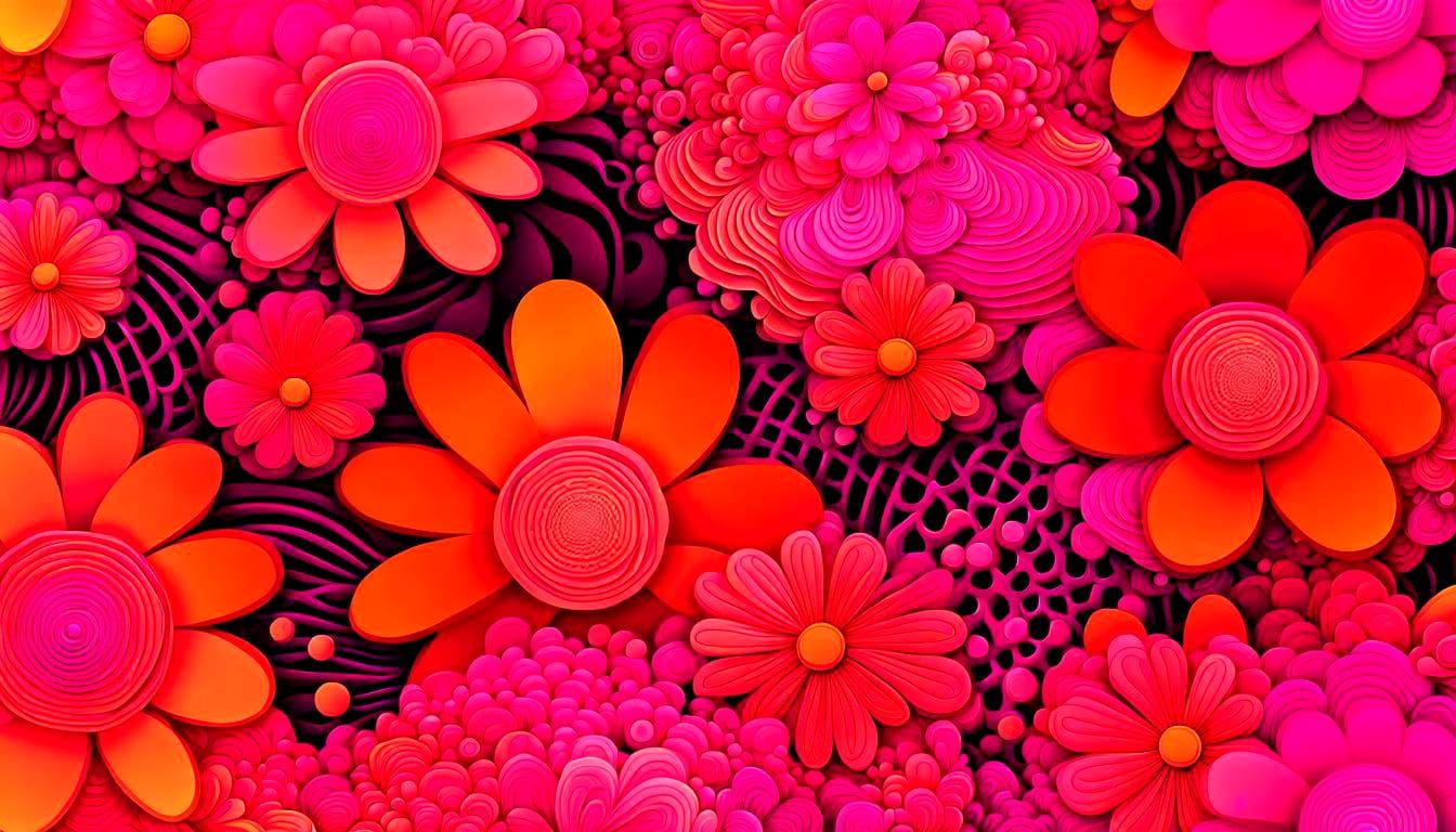 Neon Flowers in Art Deco Nouveau Style