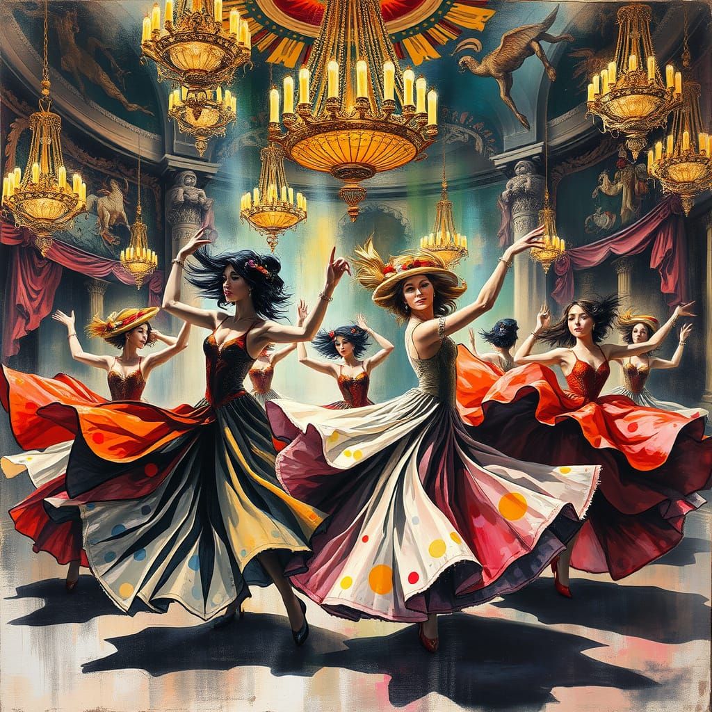 Whirling Dancers: Gouache and Watercolor Impressionist Drawi...
