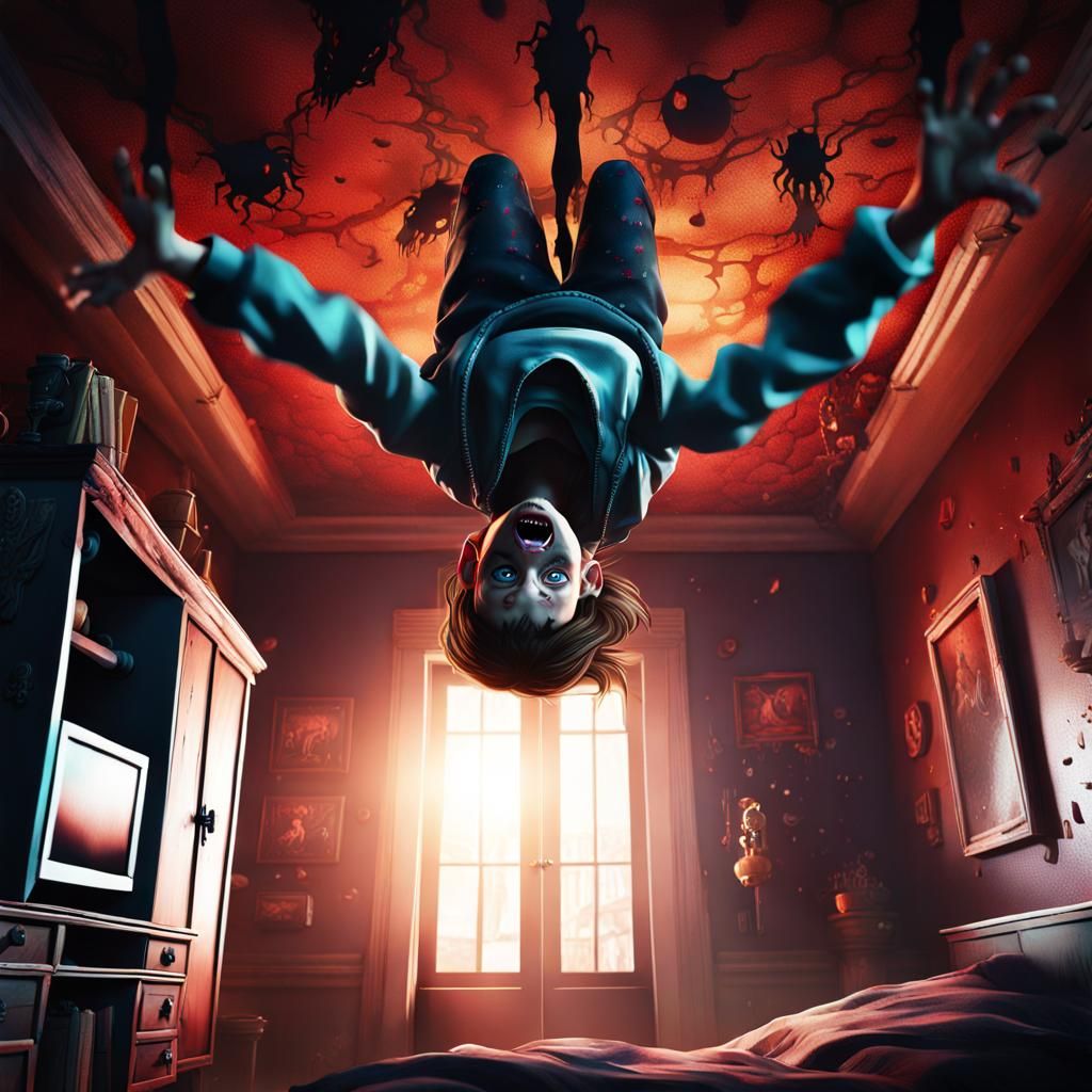 Scary Possessed Girl Hanging Upside Down