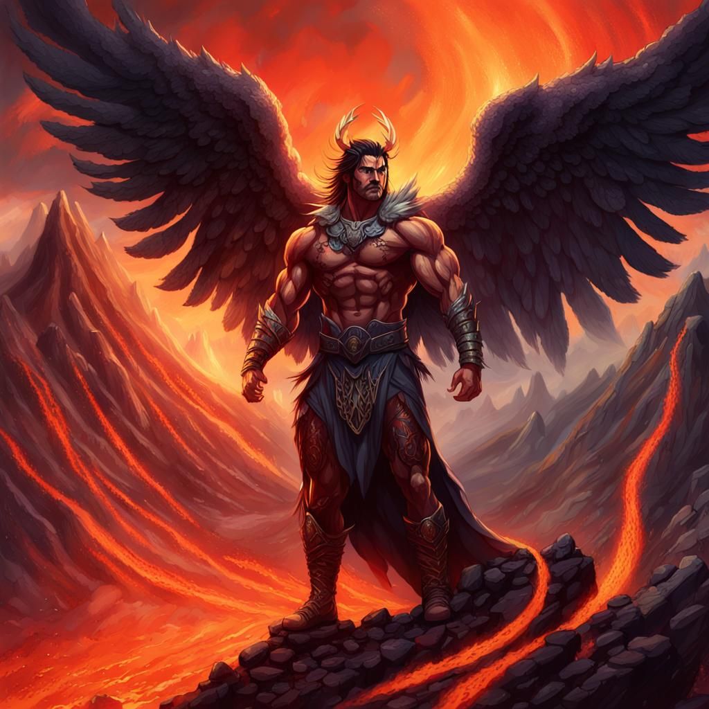 Ethereal Warrior Stands Supreme at Volcano's Edge