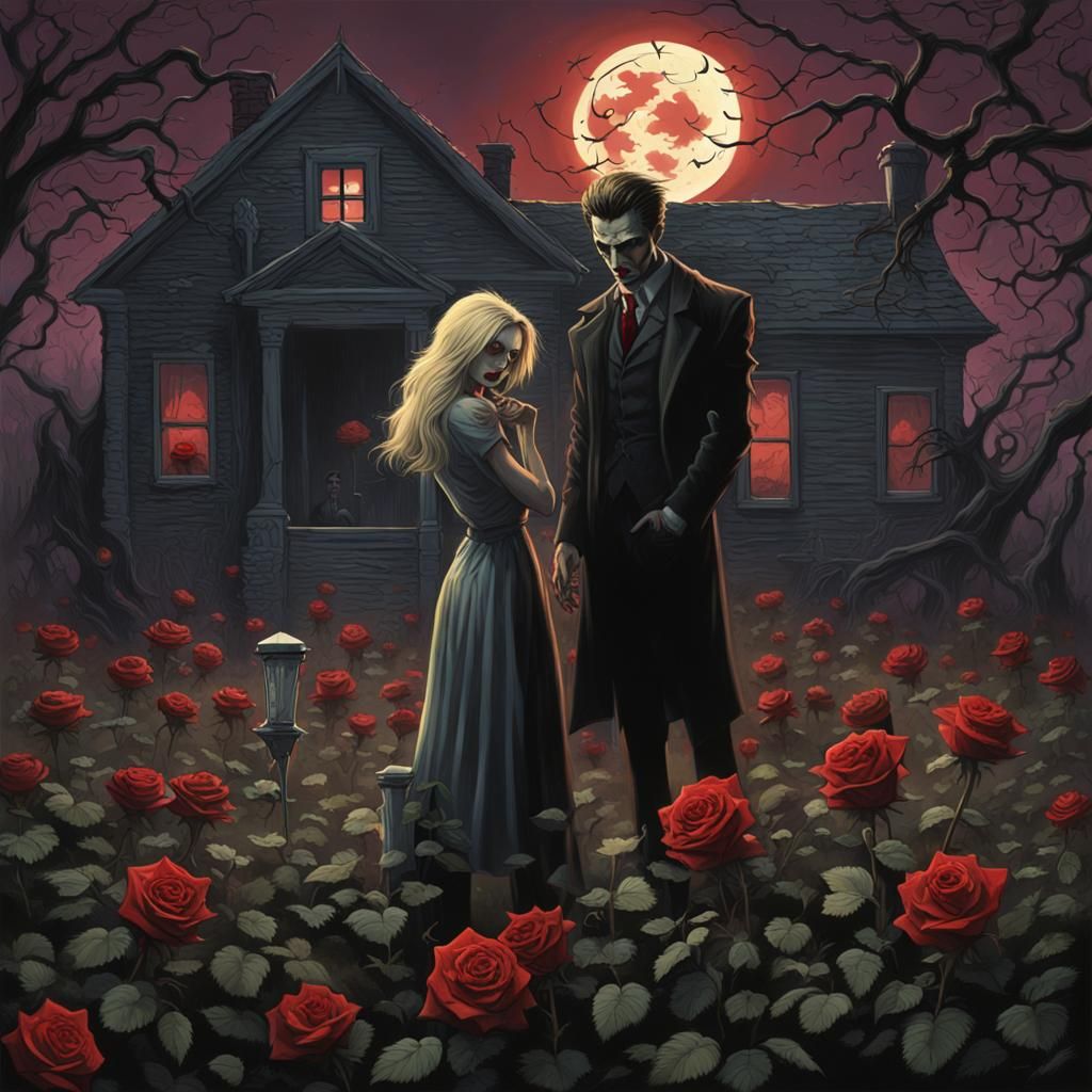 Vampire's Seduction Under Full Moon in Dark Fantasy Style