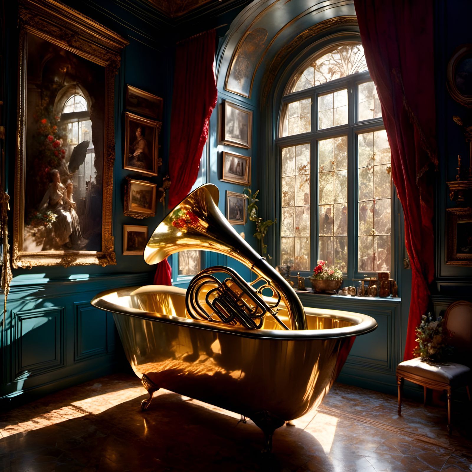 Tuba in Bathtub Portrait in Renaissance Style
