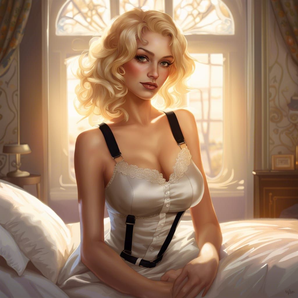 Woman in Satin Dress, Hyperdetailed Digital Portrait