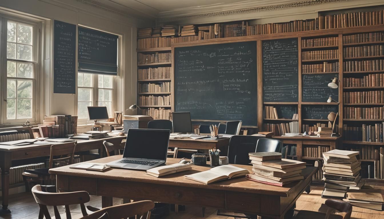 Chaotic Desk with Teaching Tools in Watercolor Style
