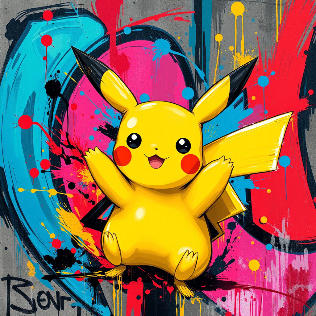 Pikachu in Urban Graffiti Splash Art