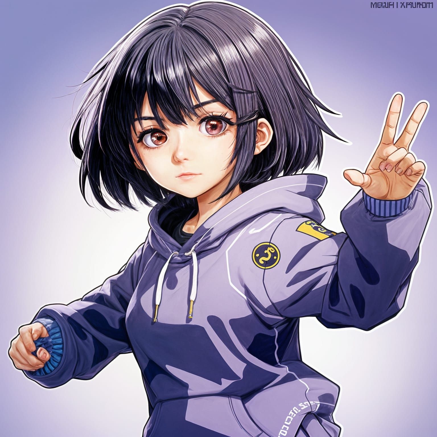 Ninja Warrior Hinata Hyuga in Vintage Anime Style