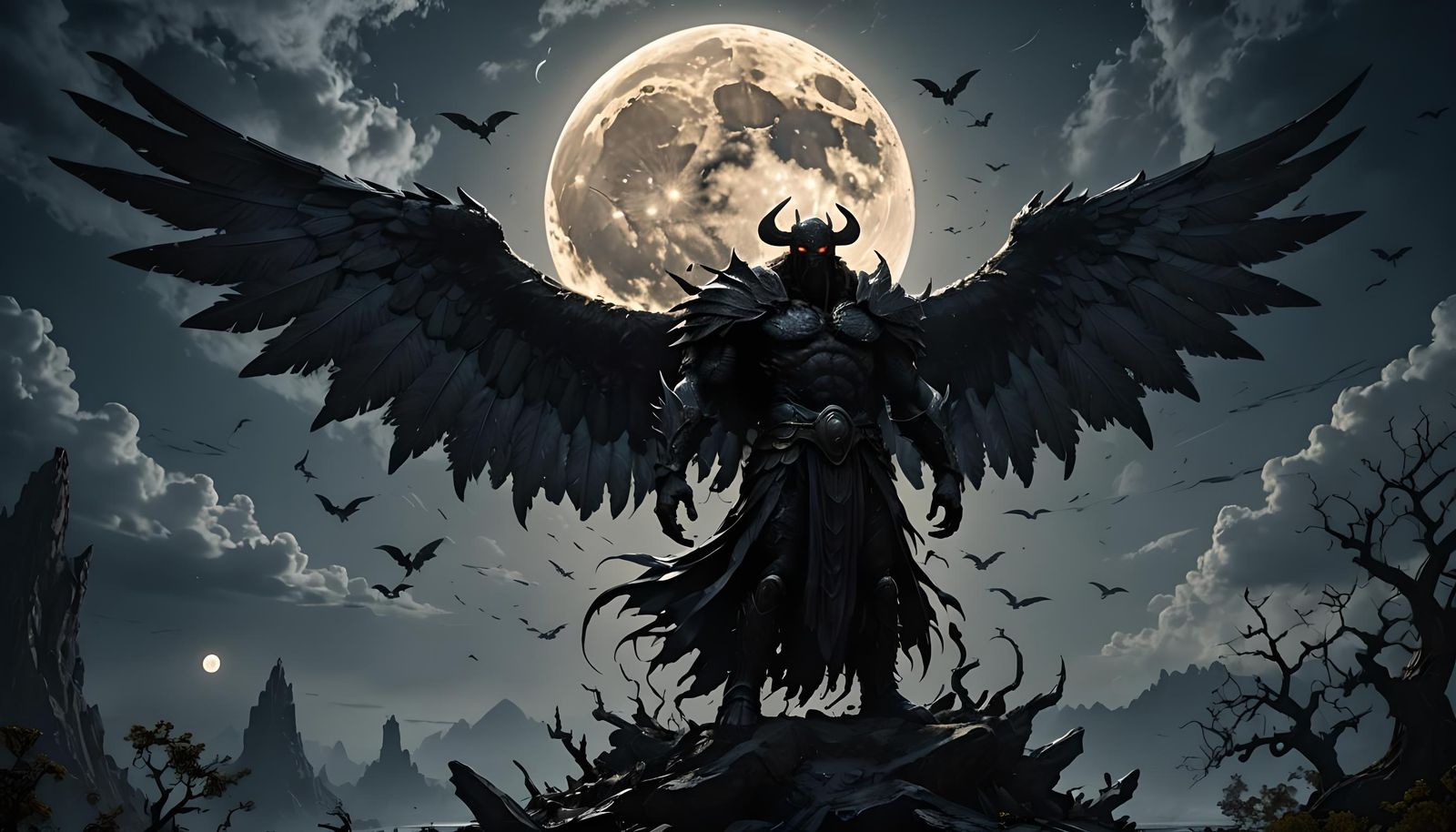 Deformed Dark God Silhouette in Ominous Aura