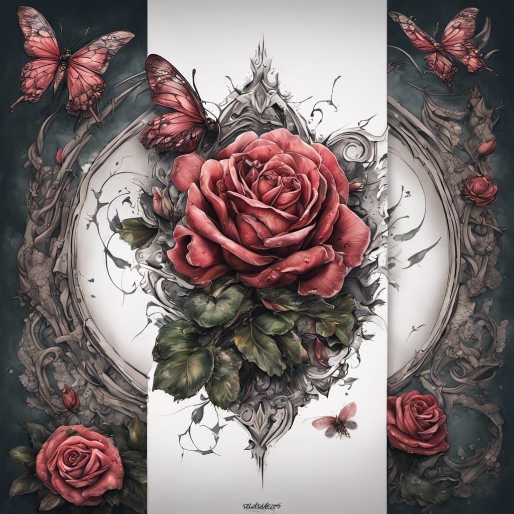 Rose and Butterflies Tattoo Design for Sleeve