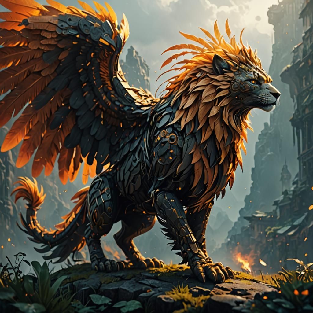 Epic Winged Lion in Soft White Tones