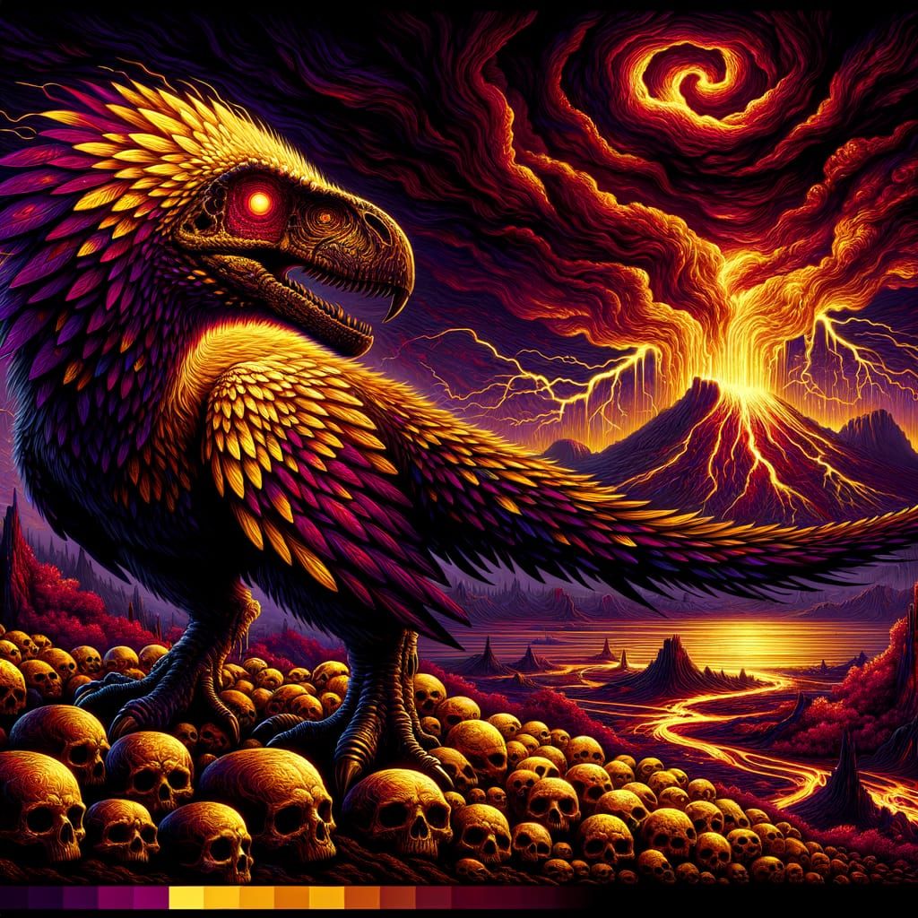 Bioluminescent Utahraptor on Skull Mountain in Dark Fantasy ...