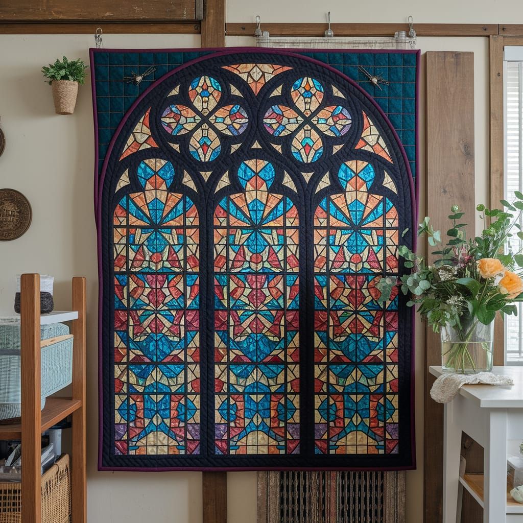 Sewn Stained Glass Window in Vibrant Colors